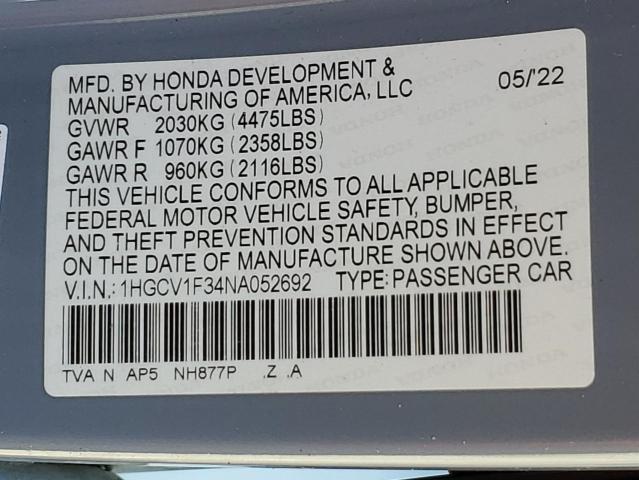 2022 HONDA ACCORD SPO - 1HGCV1F34NA052692