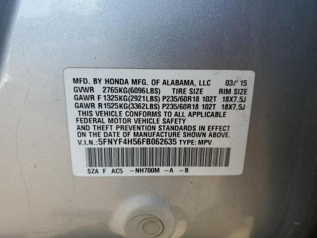 2015 HONDA PILOT EXL 5FNYF4H56FB062635