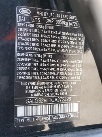2016 LAND ROVER RANGE ROVE SALGS2VF1GA272328