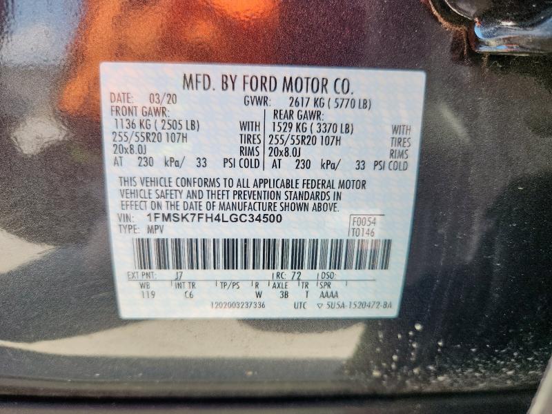 2020 FORD EXPLORER L 1FMSK7FH4LGC34500