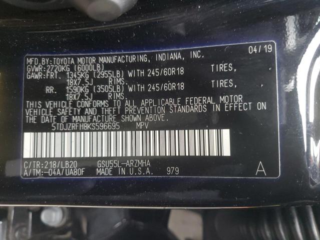 2019 TOYOTA HIGHLANDER - 5TDJZRFH8KS596695