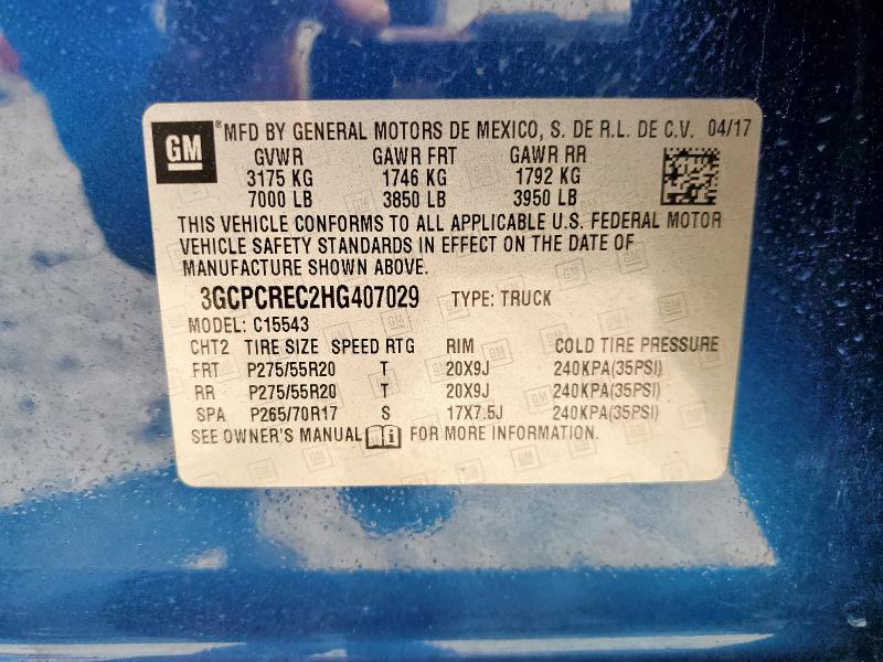 2017 CHEVROLET SILVERADO - 3GCPCREC2HG407029