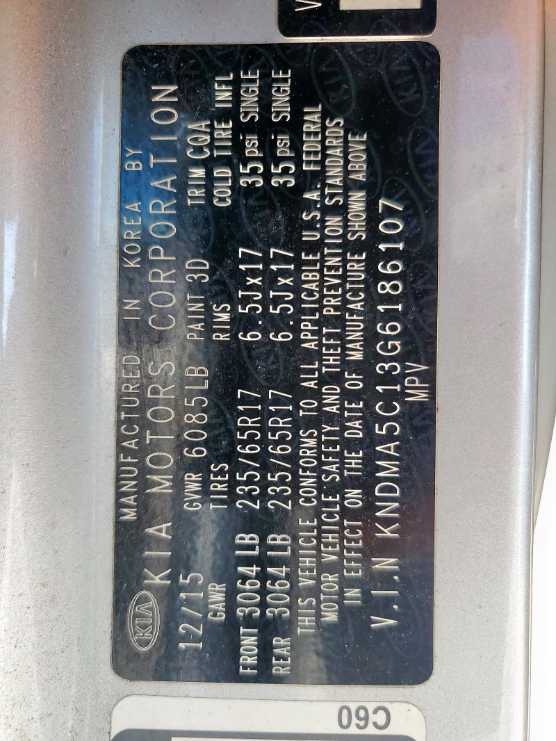 2016 KIA SEDONA L KNDMA5C13G6186107