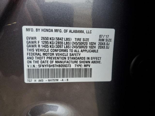 2017 HONDA PILOT TOUR 5FNYF6H97HB059373