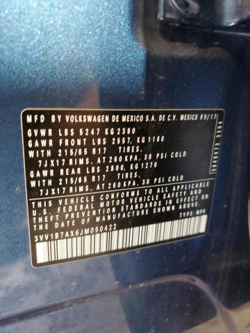 2018 VOLKSWAGEN TIGUAN S 3VV1B7AX6JM050422