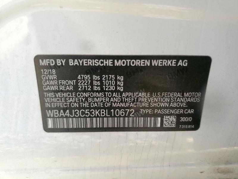 2019 BMW 430XI GRAN WBA4J3C53KBL10672