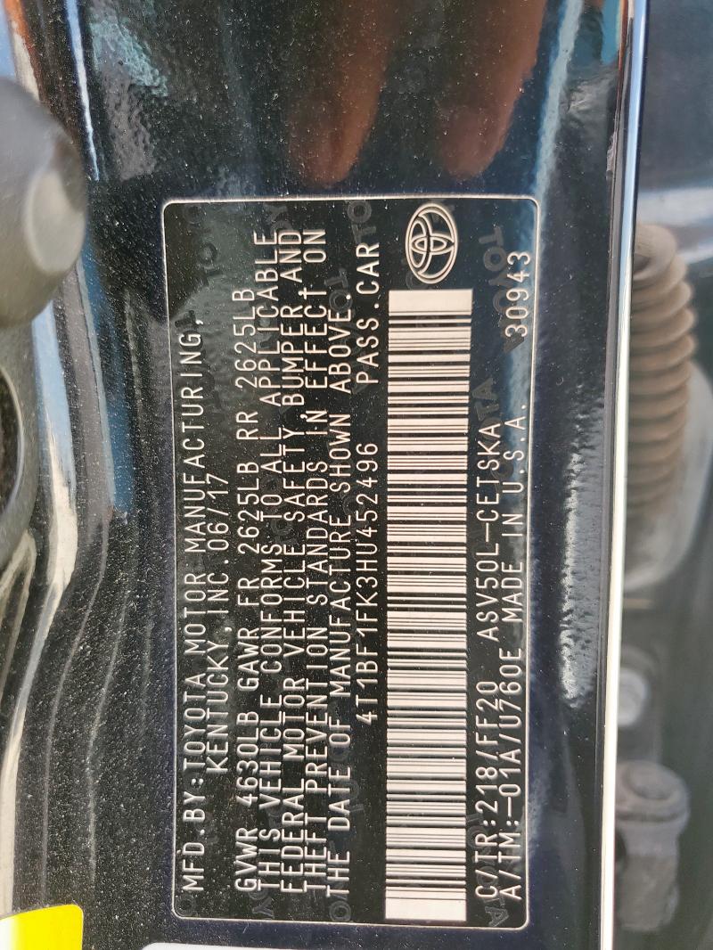 2017 TOYOTA CAMRY LE 4T1BF1FK3HU452496