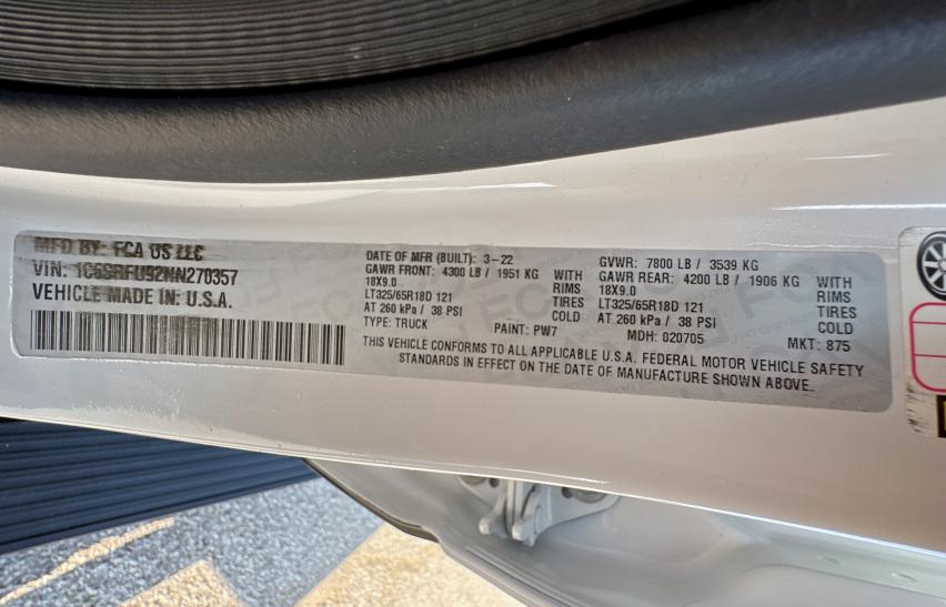 2022 RAM 1500 TRX 1C6SRFU92NN270357