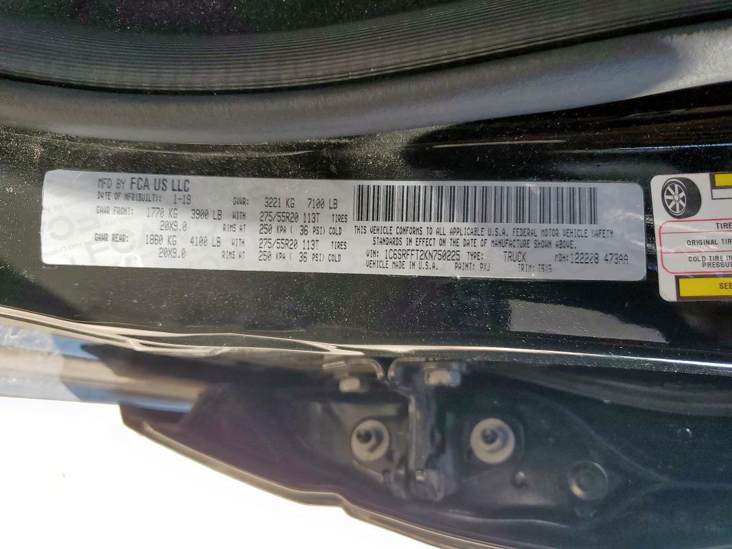 2019 RAM 1500 BIG H - 1C6SRFFT2KN750225