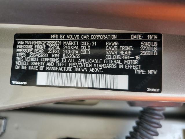 2015 VOLVO XC60 T6 PR YV449MDK2F2695831