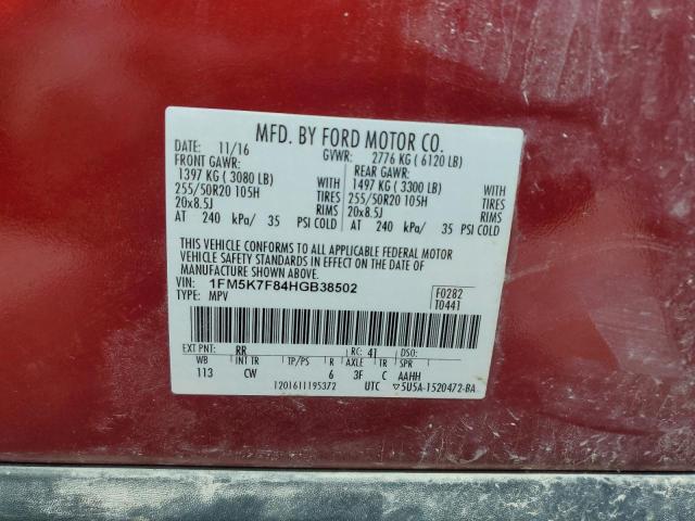 2017 FORD EXPLORER LIMITED 1FM5K7F84HGB38502