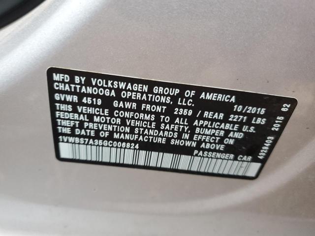 2016 VOLKSWAGEN PASSAT SE 1VWBS7A35GC006824