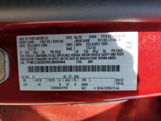 2022 FORD ESCAPE SE - 1FMCU0G63NUB09494