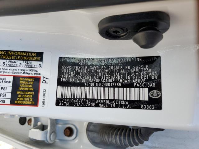 2017 TOYOTA CAMRY LE 4T1BF1FK0HU812789