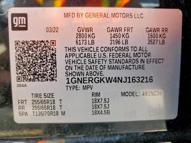 2022 CHEVROLET TRAVERSE L - 1GNERGKW4NJ163216