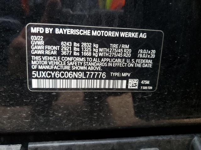 2022 BMW X6 XDRIVE40I 5UXCY6C06N9L77776