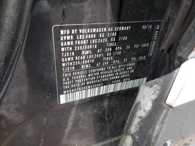 2016 VOLKSWAGEN TIGUAN S WVGAV7AX5GW029457