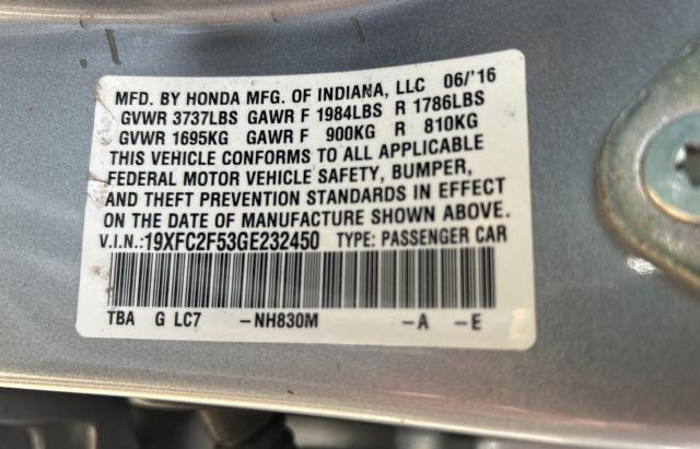 2016 HONDA CIVIC LX 19XFC2F53GE232450