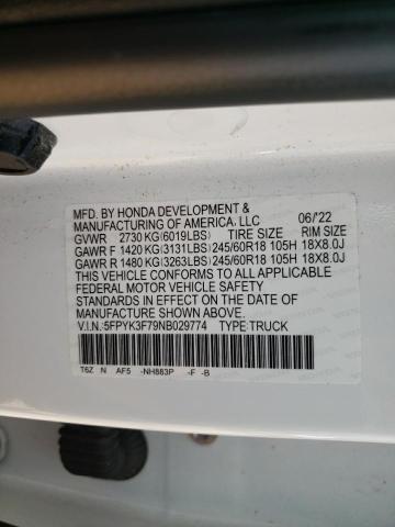 2022 HONDA RIDGELINE 5FPYK3F79NB029774