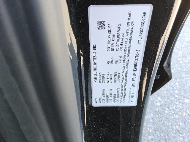 2022 TESLA MODEL 3 5YJ3E1EA9NF370538