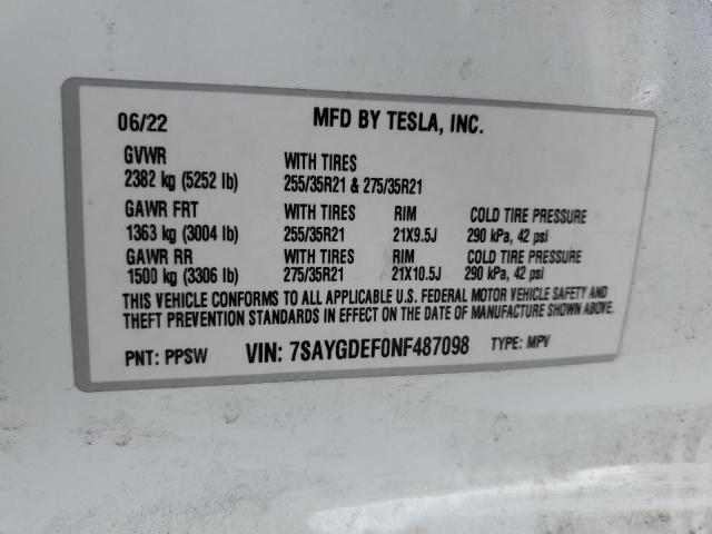 2022 TESLA MODEL Y 7SAYGDEF0NF487098