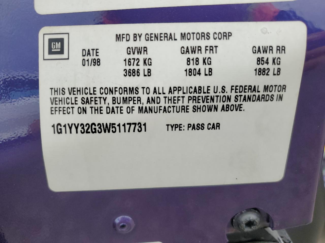 Lot #3245754506 1998 CHEVROLET CORVETTE