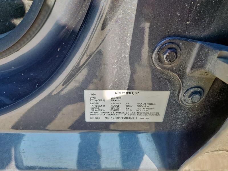 2021 TESLA MODEL Y 5YJYGDEE5MF074113