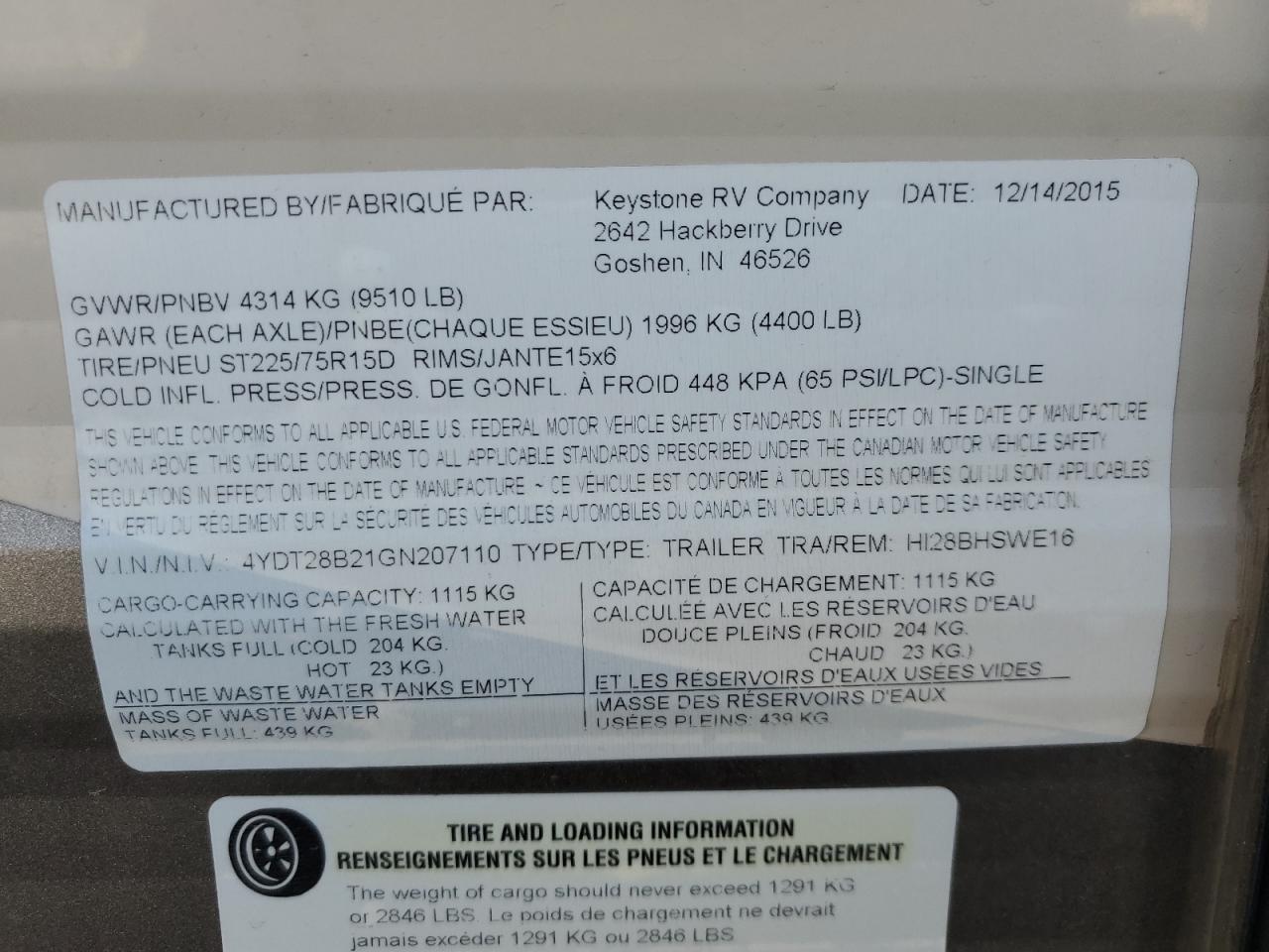 Lot #3258899807 2016 KEYSTONE TRAILER