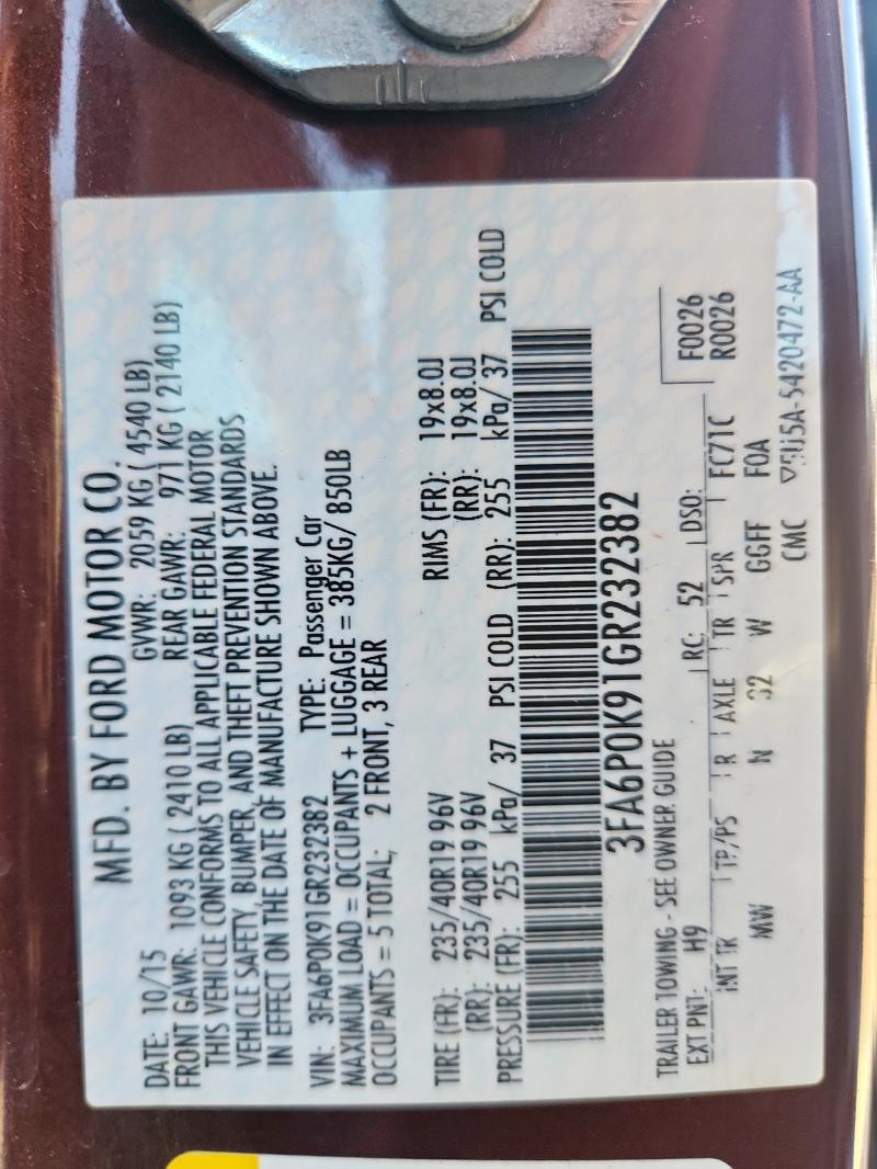 2016 FORD FUSION TIT 3FA6P0K91GR232382