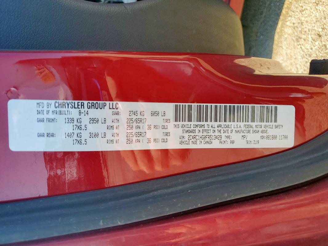 2015 CHRYSLER TOWN & COU - 2C4RC1HG0FR513429