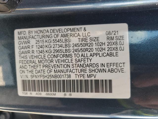2022 HONDA PILOT SE 5FNYF5H25NB001738
