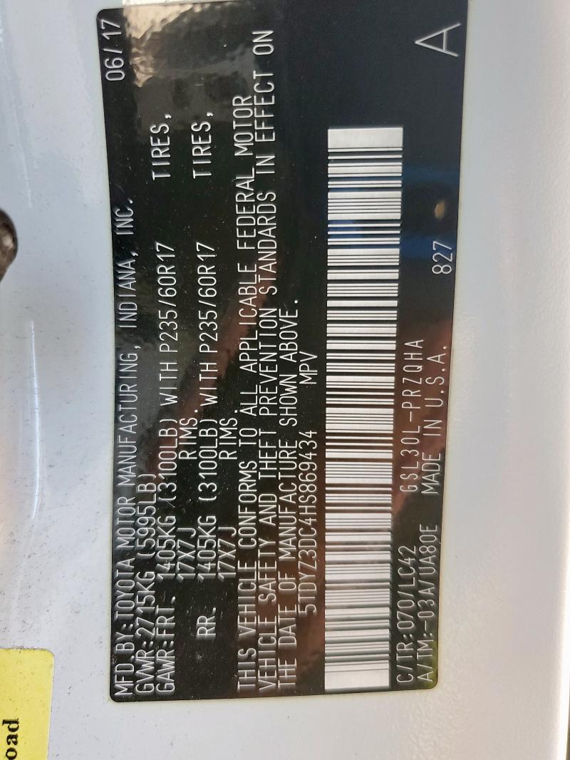 2017 TOYOTA SIENNA XLE 5TDYZ3DC4HS869434