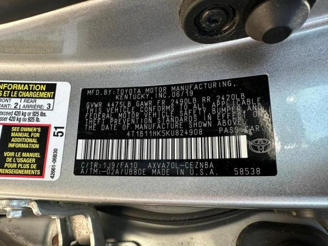 2019 TOYOTA CAMRY L 4T1B11HK5KU824908