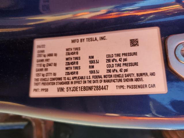 2022 TESLA MODEL 3 #3271047121