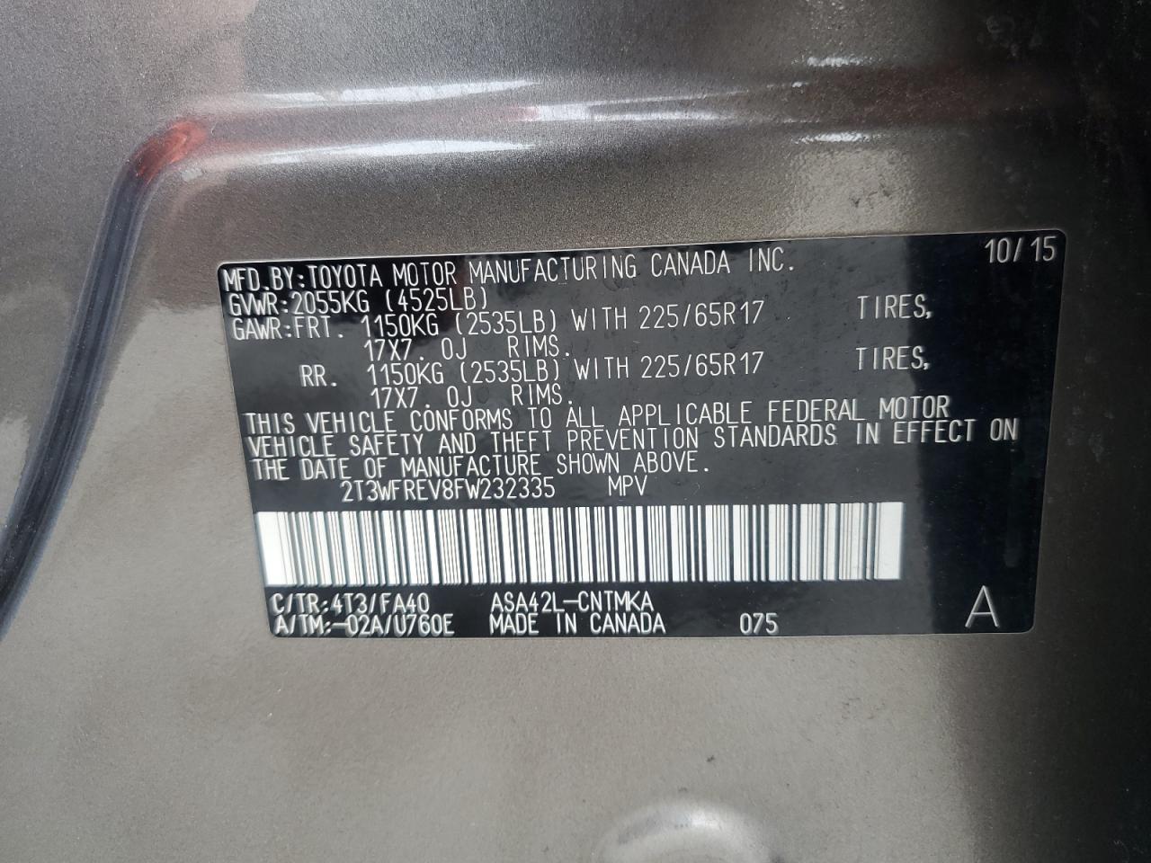 Lot #3316824433 2015 TOYOTA RAV4 XLE