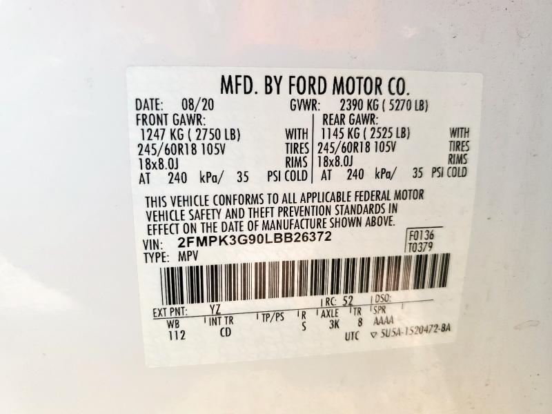 2020 FORD EDGE SE 2FMPK3G90LBB26372