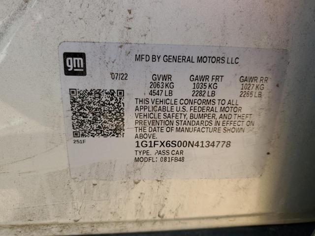 2022 CHEVROLET BOLT EV 2L 1G1FX6S00N4134778