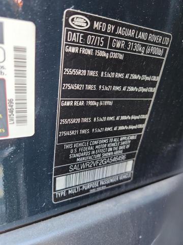 2016 LAND ROVER RANGE ROVE SALWR2VF2GA546496