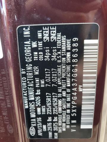 2016 KIA SORENTO LX 5XYPG4A37GG186389