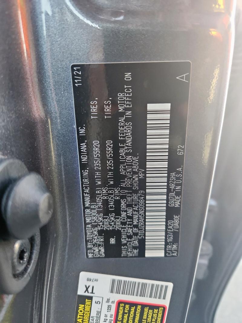 2022 TOYOTA HIGHLANDER - 5TDJZRAH5NS098479