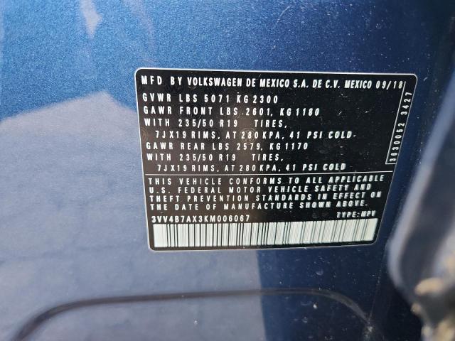 2019 VOLKSWAGEN TIGUAN SEL 3VV4B7AX3KM006067