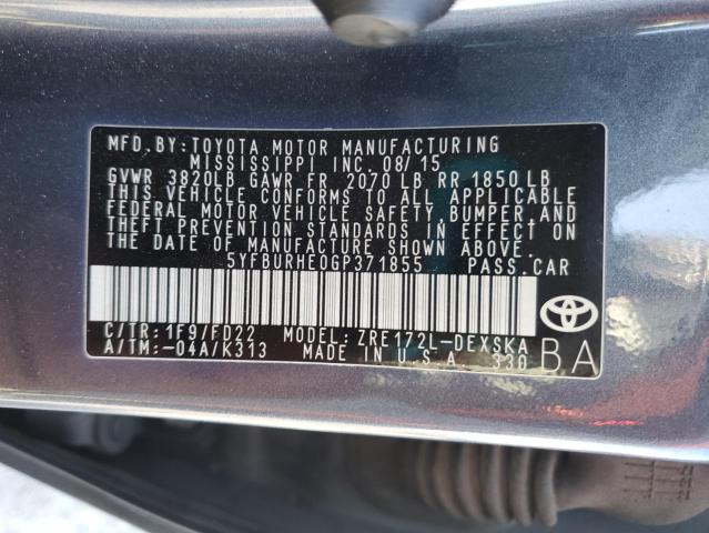 2016 TOYOTA COROLLA L 5YFBURHE0GP371855