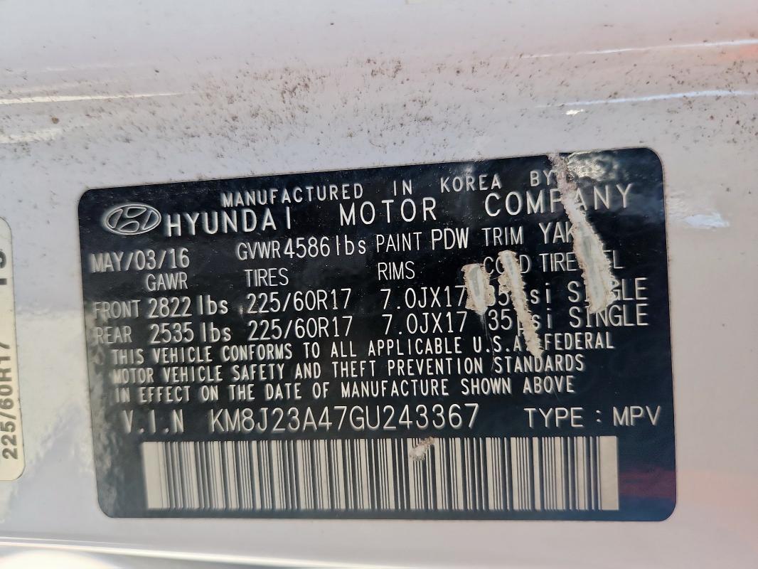 2016 HYUNDAI TUCSON KM8J23A47GU243367