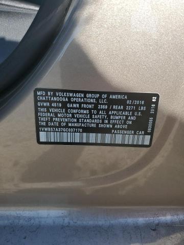 2016 VOLKSWAGEN PASSAT SE - 1VWBS7A37GC037170