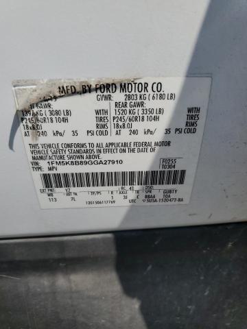 2016 FORD EXPLORER 1FM5K8B89GGA27910