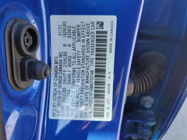 2021 HONDA CIVIC EXL 2HGFC1F74MH700148