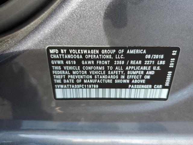 2015 VOLKSWAGEN PASSAT S 1VWAT7A33FC119789