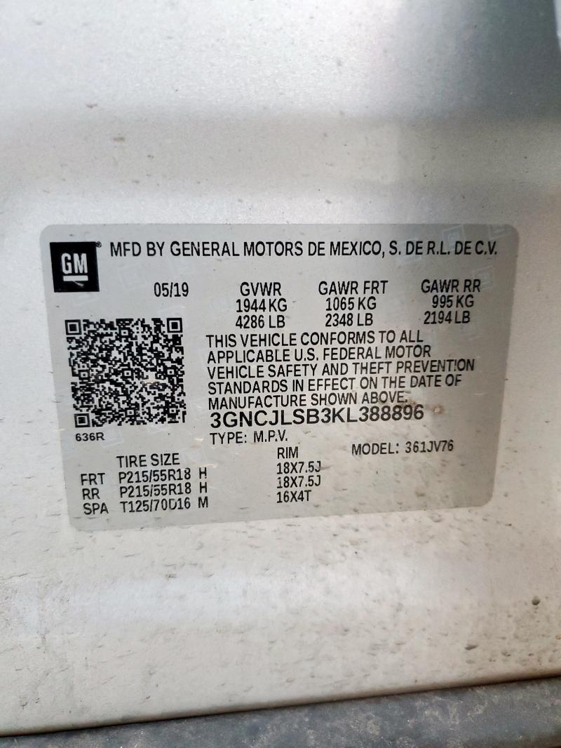 2019 CHEVROLET TRAX 1LT - 3GNCJLSB3KL388896