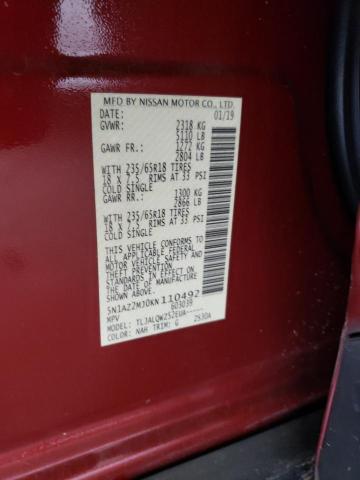 2019 NISSAN MURANO S 5N1AZ2MJ0KN110492