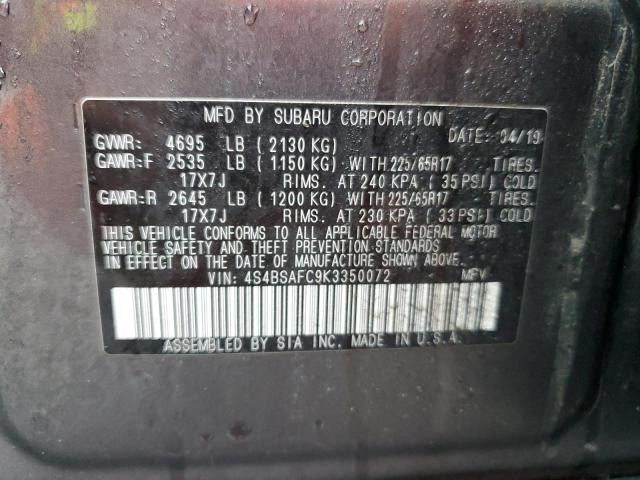 2019 SUBARU OUTBACK 2. 4S4BSAFC9K3350072